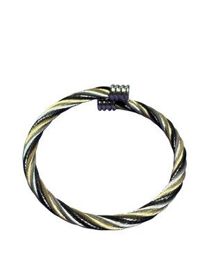 INOX Stainless Steel Rope Cuff Bracelet 18K Gold Plated 7 inches